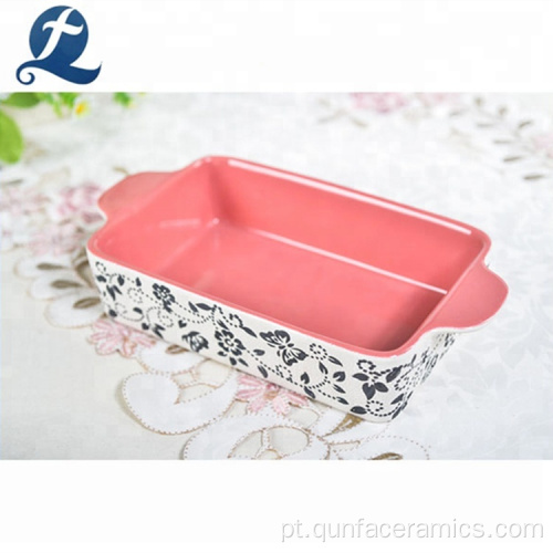 Bakeware de cerâmica retangular de grau alimentar com decalques